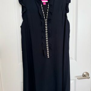 Lilly Pulitzer Black Midi Dress with Ruffle Detail EUC